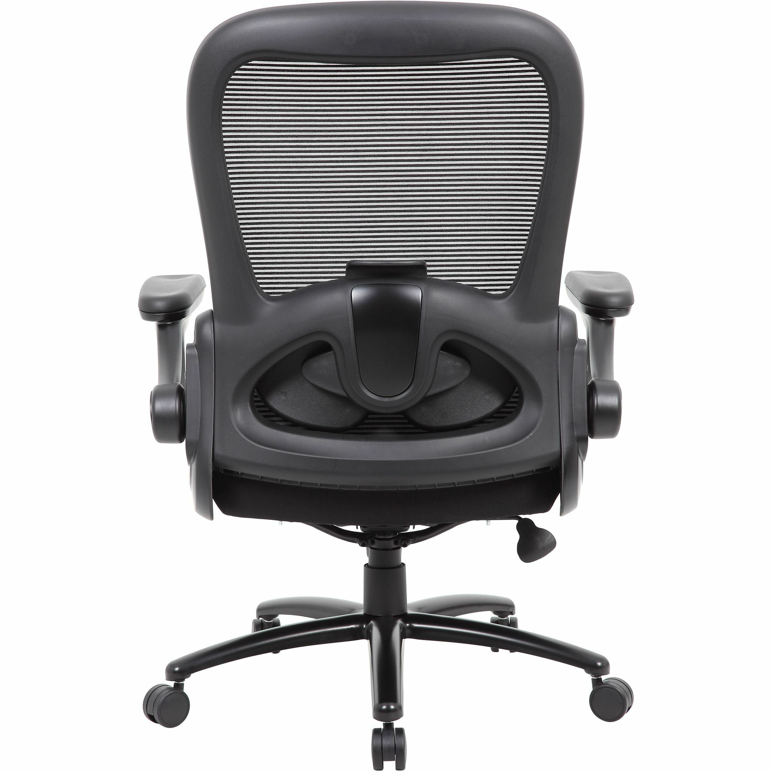 Boss Heavy Duty Flip Arm Mesh Chair - Black Fabric, High Density Foam (HDF) Seat - Black Mesh Back - Black Frame - 5-star Base - Armrest - 1 Each - 3