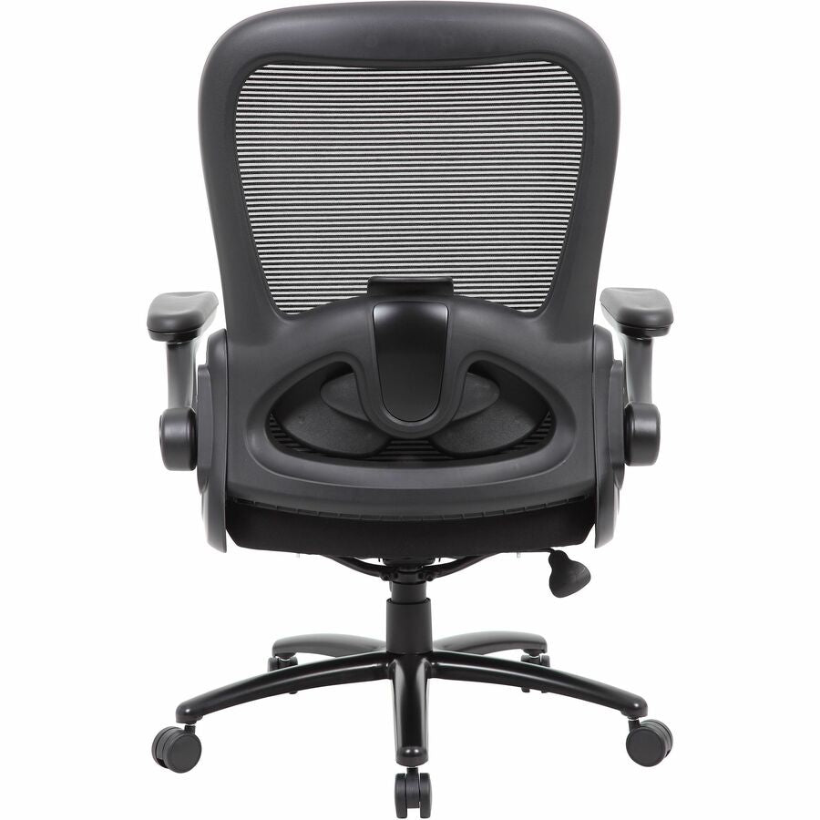 Boss Heavy Duty Flip Arm Mesh Chair - Black Fabric, High Density Foam (HDF) Seat - Black Mesh Back - Black Frame - 5-star Base - Armrest - 1 Each