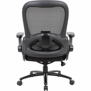 Boss Heavy Duty Flip Arm Mesh Chair - Black Fabric, High Density Foam (HDF) Seat - Black Mesh Back - Black Frame - 5-star Base - Armrest - 1 Each