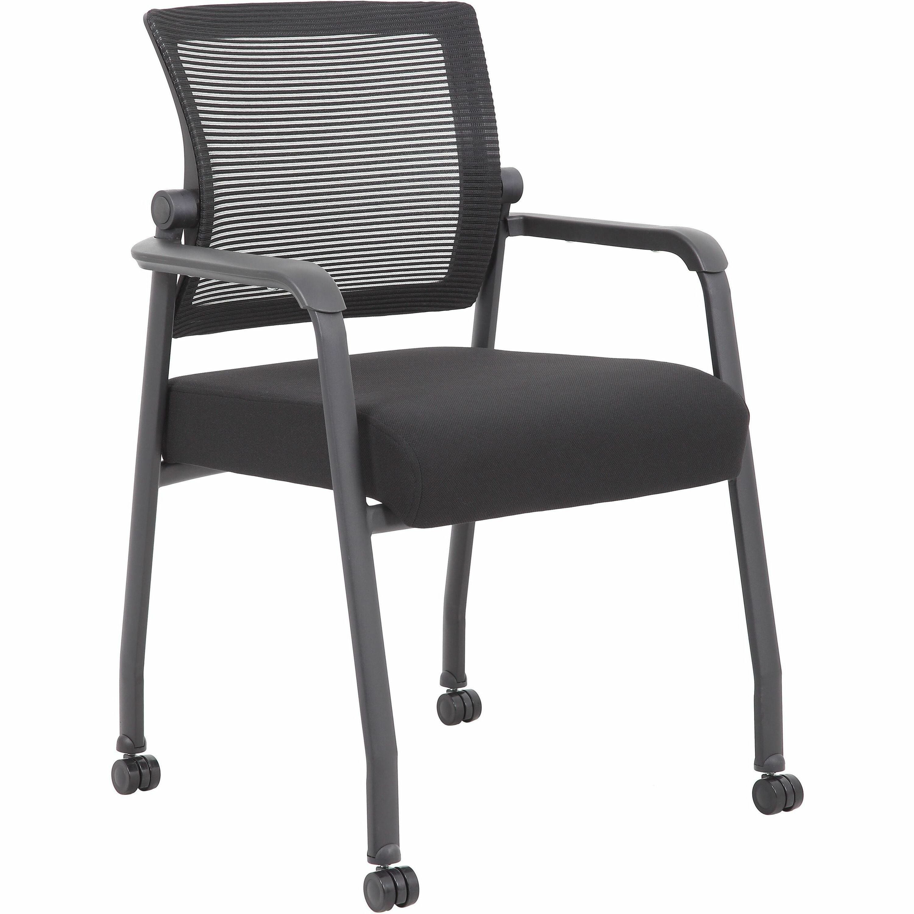 Boss Mesh 4-Legged Guest Chair - Black Fabric Seat - Black Mesh Back - Black Tubular Steel Frame - Four-legged Base - Armrest - 1 Each - 1