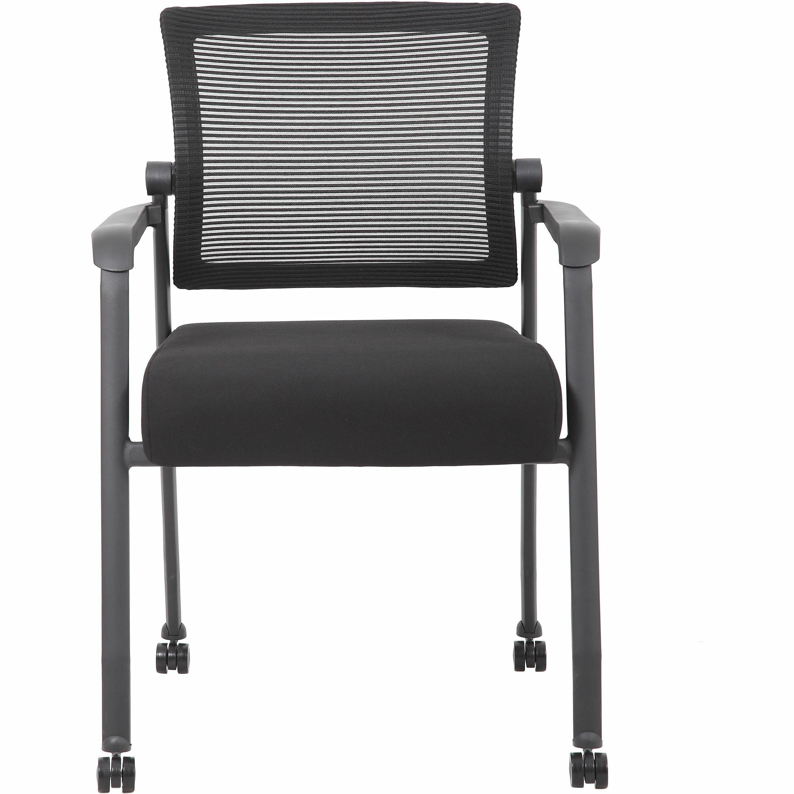 Boss Mesh 4-Legged Guest Chair - Black Fabric Seat - Black Mesh Back - Black Tubular Steel Frame - Four-legged Base - Armrest - 1 Each - 2