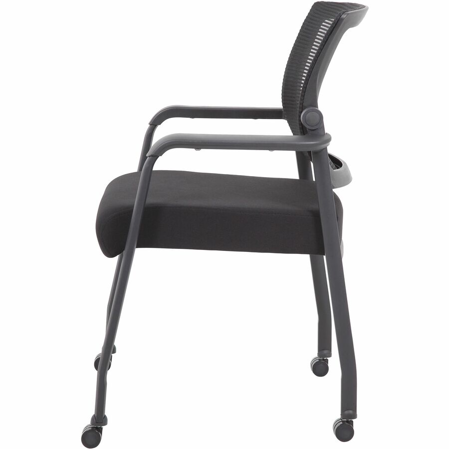 Boss Mesh 4-Legged Guest Chair - Black Fabric Seat - Black Mesh Back - Black Tubular Steel Frame - Four-legged Base - Armrest - 1 Each