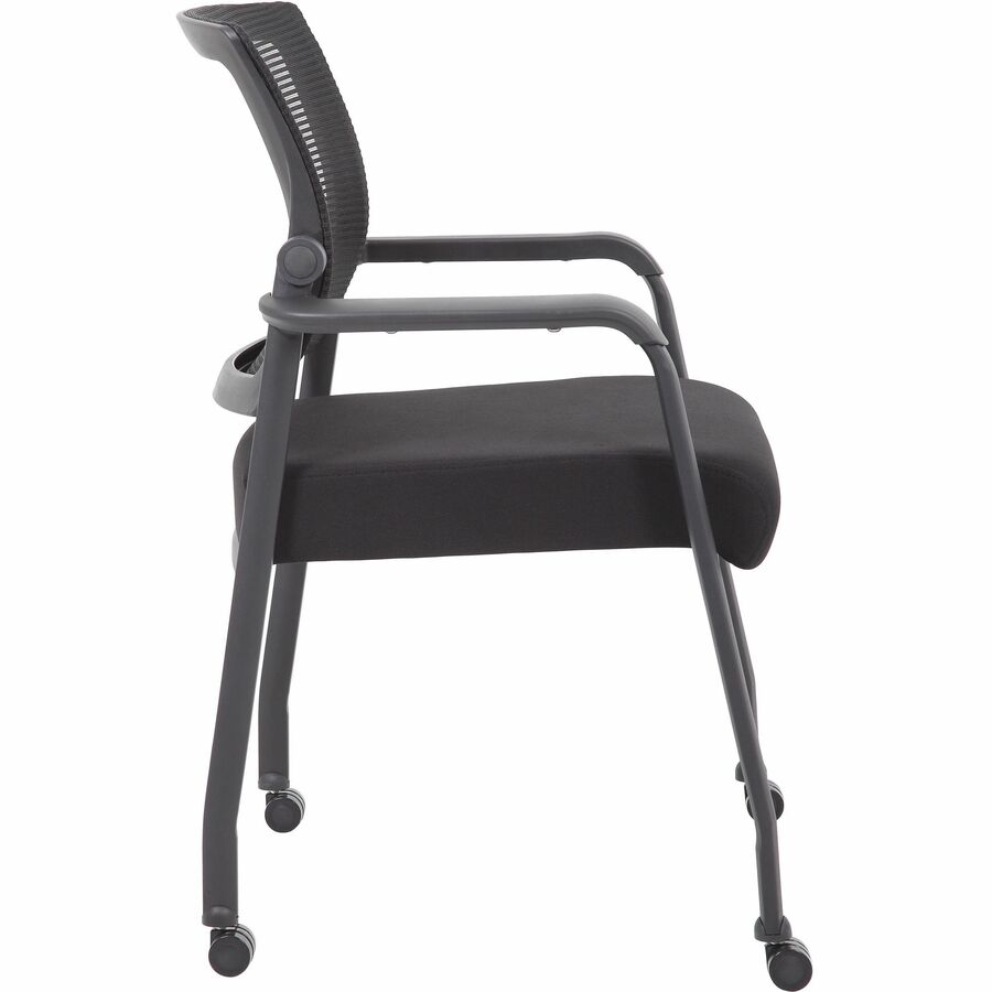 Boss Mesh 4-Legged Guest Chair - Black Fabric Seat - Black Mesh Back - Black Tubular Steel Frame - Four-legged Base - Armrest - 1 Each