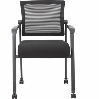 Boss Mesh 4-Legged Guest Chair - Black Fabric Seat - Black Mesh Back - Black Tubular Steel Frame - Four-legged Base - Armrest - 1 Each