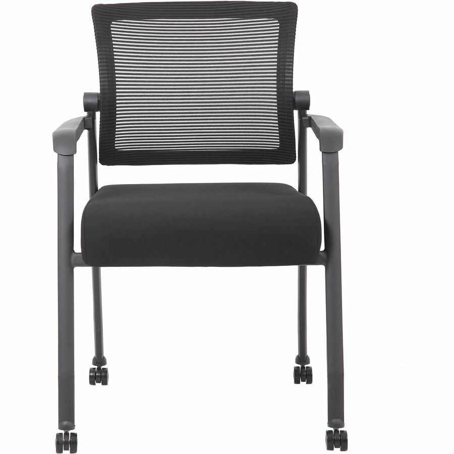 Boss Mesh 4-Legged Guest Chair - Black Fabric Seat - Black Mesh Back - Black Tubular Steel Frame - Four-legged Base - Armrest - 1 Each