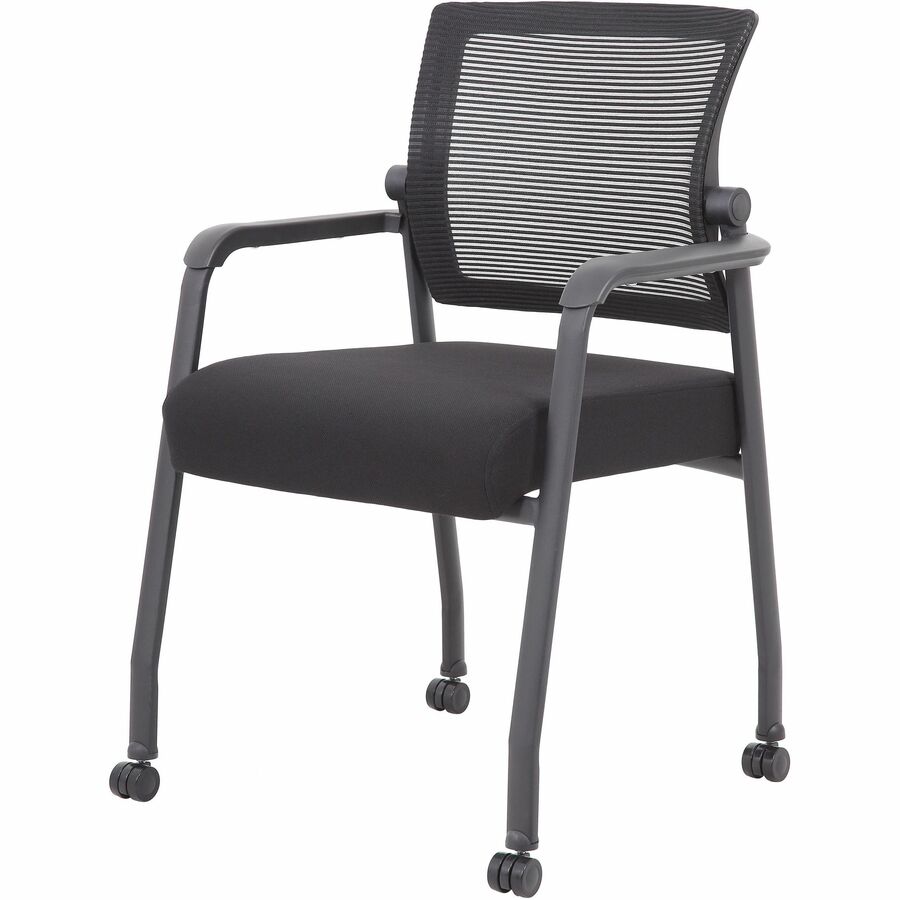 Boss Mesh 4-Legged Guest Chair - Black Fabric Seat - Black Mesh Back - Black Tubular Steel Frame - Four-legged Base - Armrest - 1 Each - 6