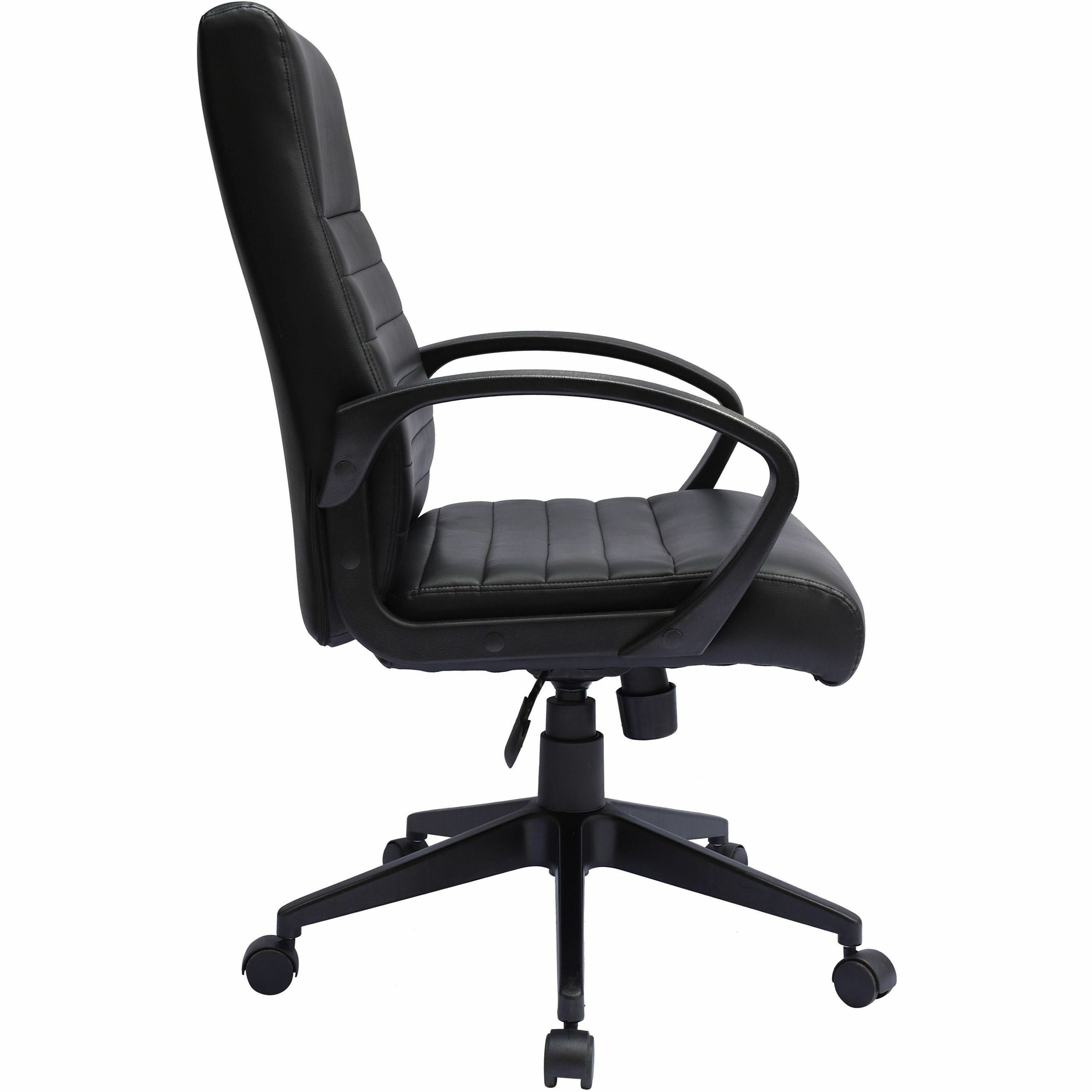 Boss Ribbed Back Task Chair - Black Vinyl Seat - Black Vinyl Back - Black Frame - 5-star Base - Armrest - 1 Each - 5