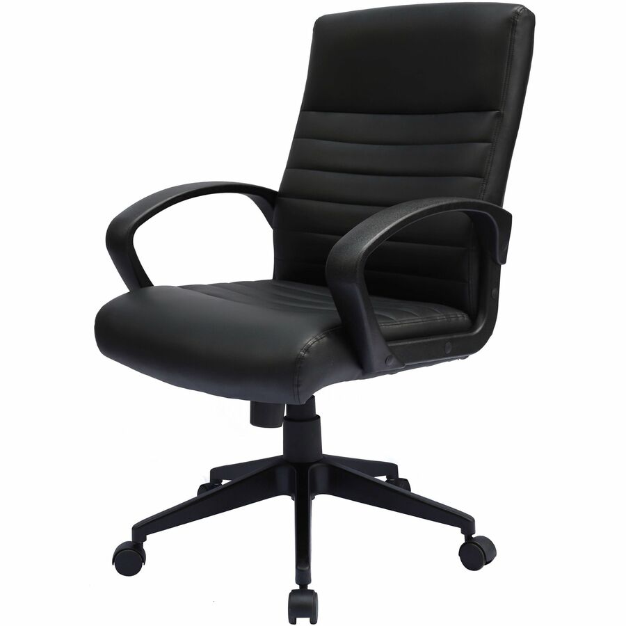 Boss Ribbed Back Task Chair - Black Vinyl Seat - Black Vinyl Back - Black Frame - 5-star Base - Armrest - 1 Each - 6
