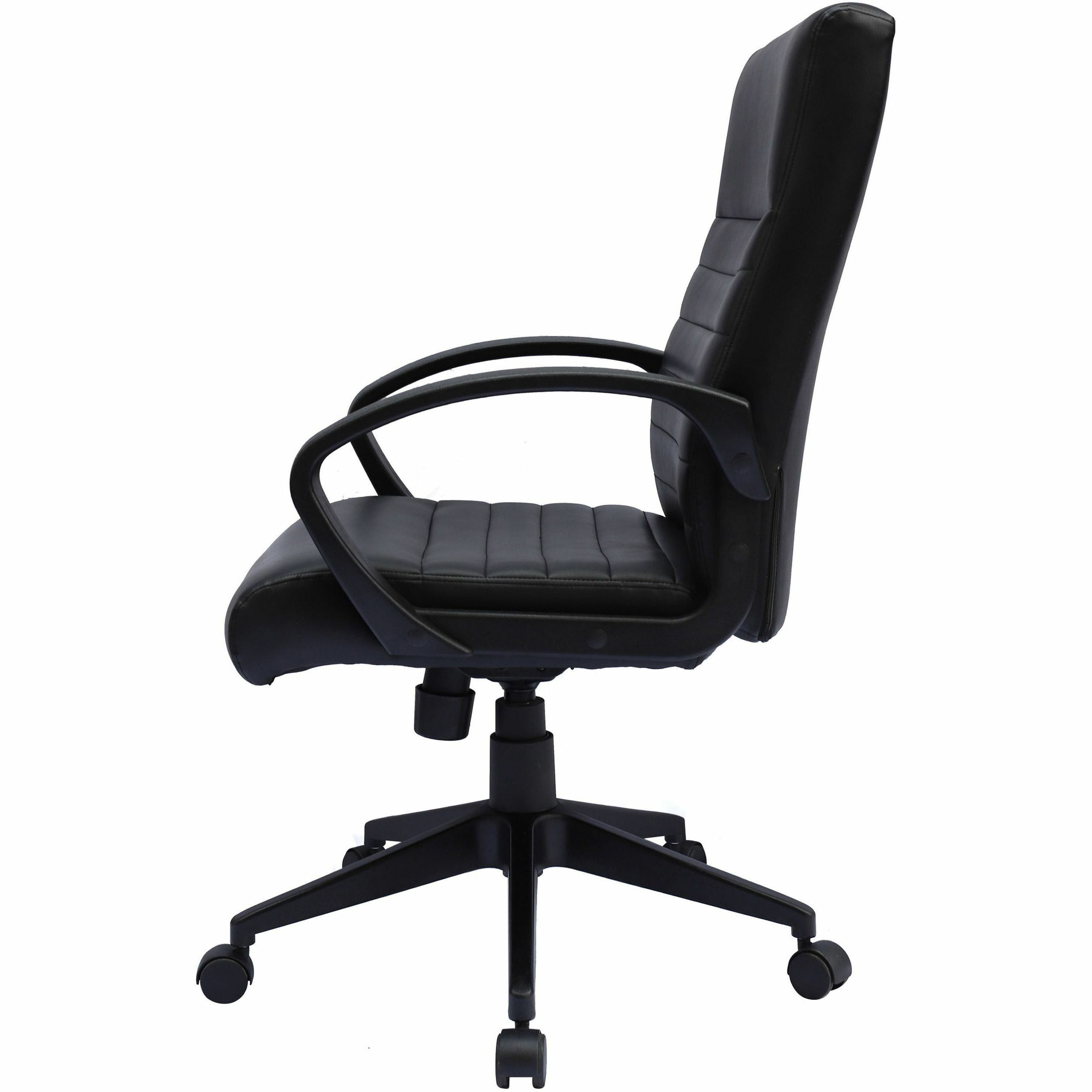 Boss Ribbed Back Task Chair - Black Vinyl Seat - Black Vinyl Back - Black Frame - 5-star Base - Armrest - 1 Each - 3