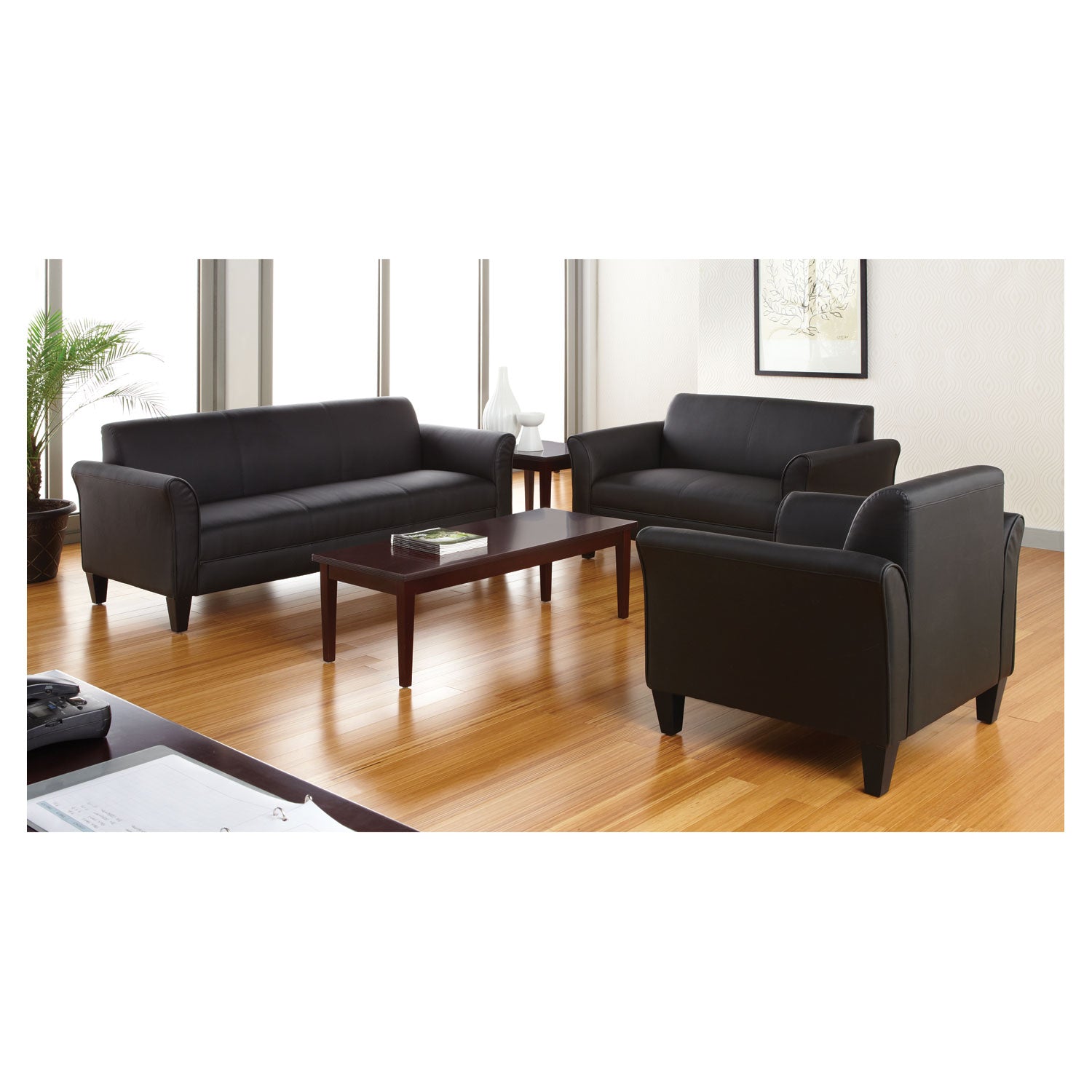 Alera Reception Lounge Furniture, 3-Cushion Sofa, 77w x 31.5d x 32h, Black - 