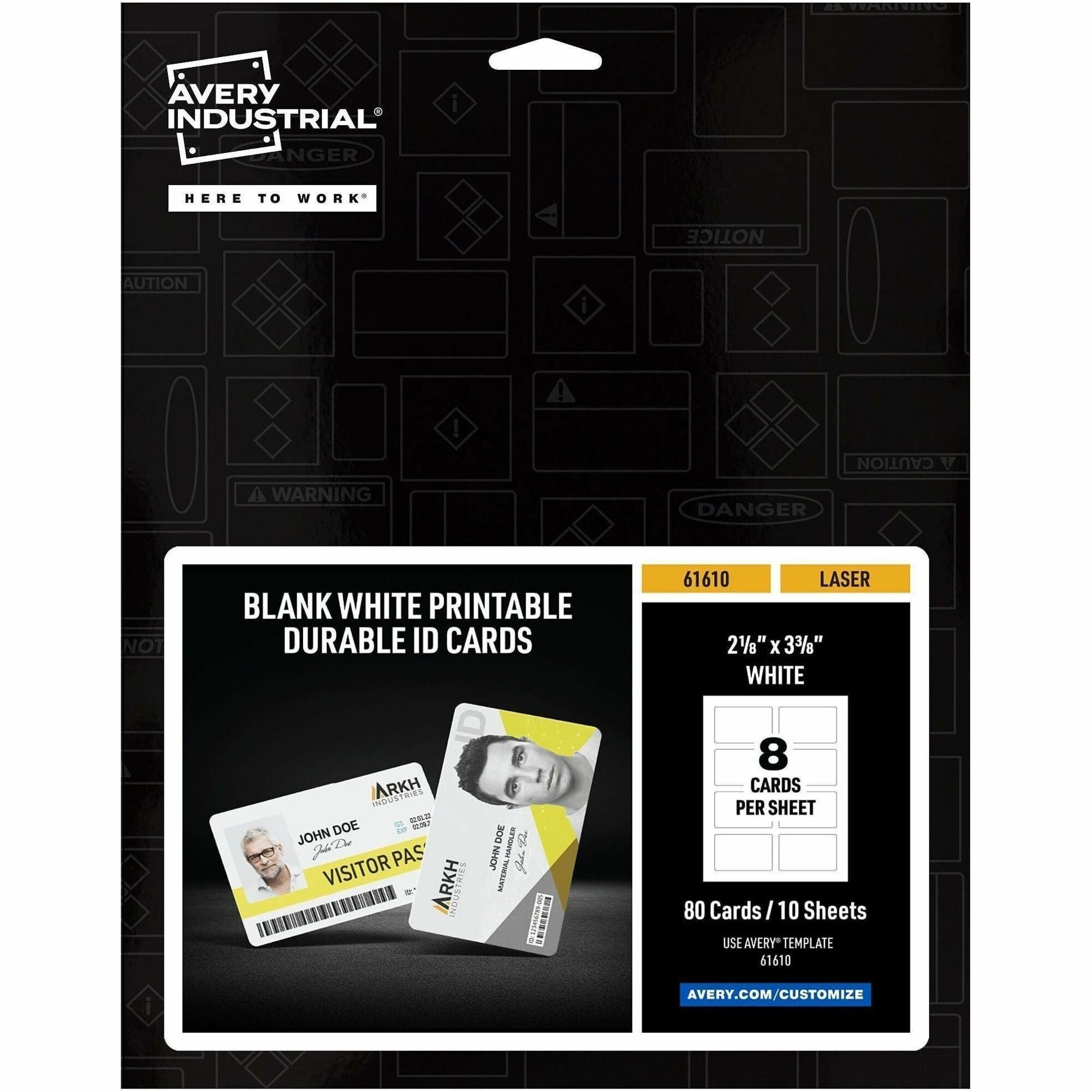 Avery ID Card - 80 Packaged Quantity - 3.4" Width x 2.1" Height - Rectangular Shape - Double Sided - Durable, Hand Writable, Printable, Water Proof, Chemical Resistant, Abrasion Resistant, Tear Resistant, UV Resistant - PET - White