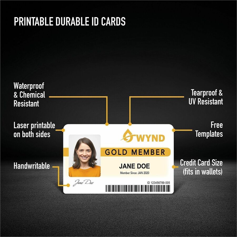 Avery ID Card - 80 Packaged Quantity - 3.4" Width x 2.1" Height - Rectangular Shape - Double Sided - Durable, Hand Writable, Printable, Water Proof, Chemical Resistant, Abrasion Resistant, Tear Resistant, UV Resistant - PET - White
