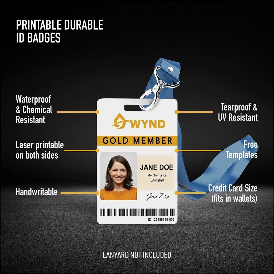 Avery Name Badge - 80 Packaged Quantity - 2.1" Width x 3.4" Height - Rectangular Shape - Double Sided - Durable, Hand Writable, Printable, Water Resistant, Chemical Resistant, Abrasion Resistant, Tear Resistant, UV Resistant - PET, Polyester - W