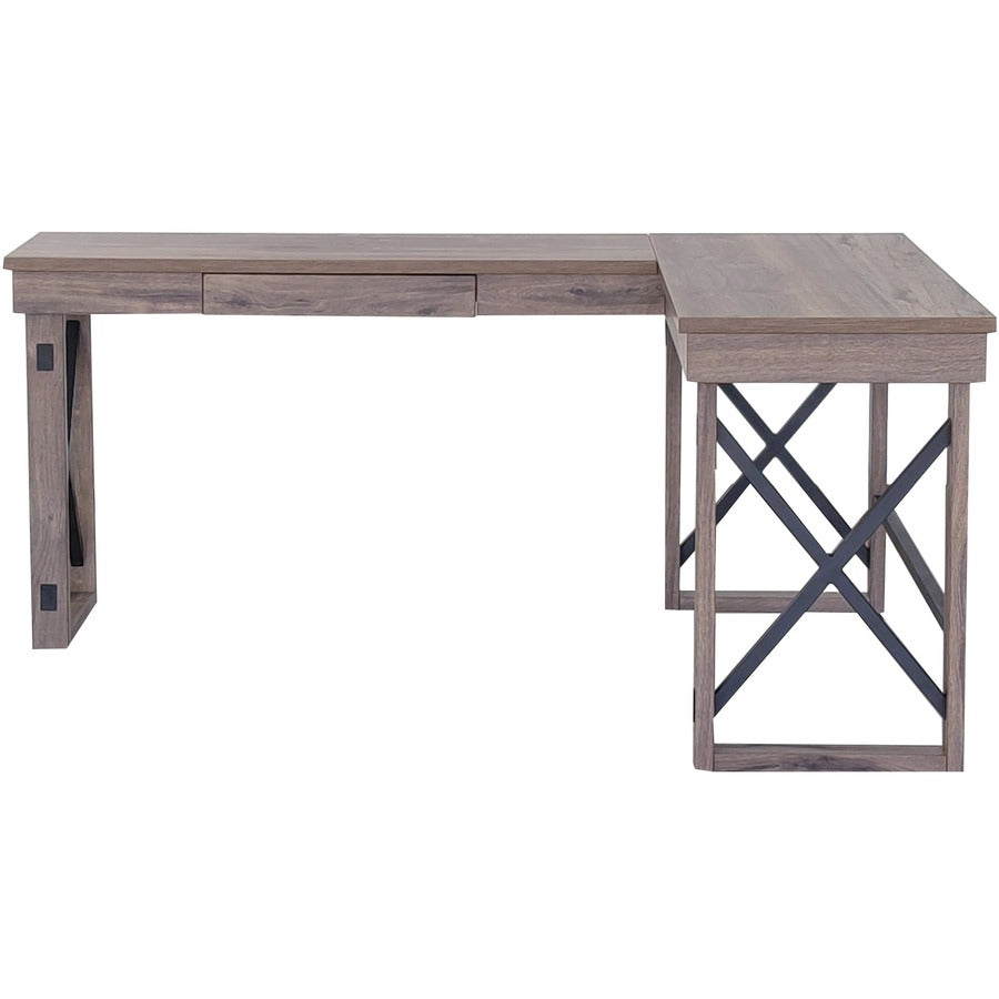 LYS L-Shaped Industrial Desk - For - Table TopL-shaped Top - 200 lb Capacity x 52.13" Table Top Width x 19.75" Table Top Depth - 29.50" Height - Assembly Required - Aged Oak - Medium Density Fiberboard (MDF) - 1 Each