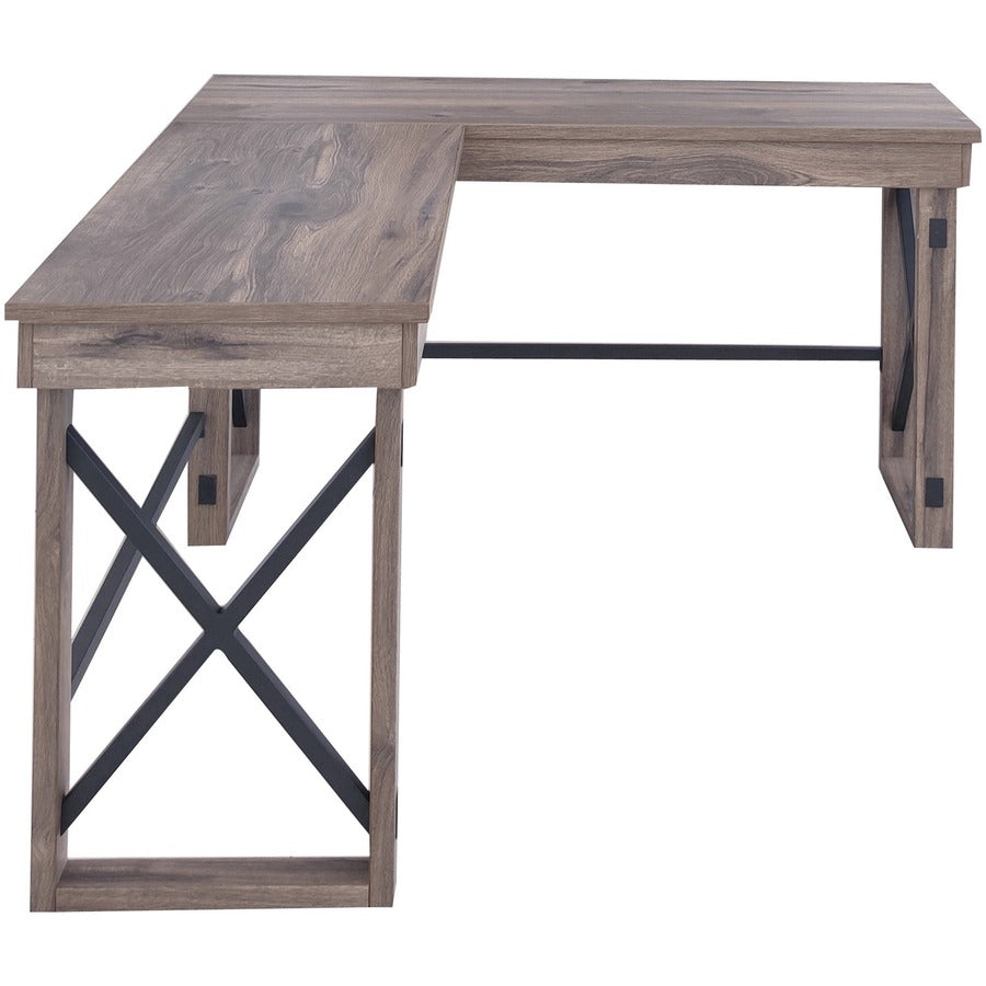 LYS L-Shaped Industrial Desk - For - Table TopL-shaped Top - 200 lb Capacity x 52.13" Table Top Width x 19.75" Table Top Depth - 29.50" Height - Assembly Required - Aged Oak - Medium Density Fiberboard (MDF) - 1 Each
