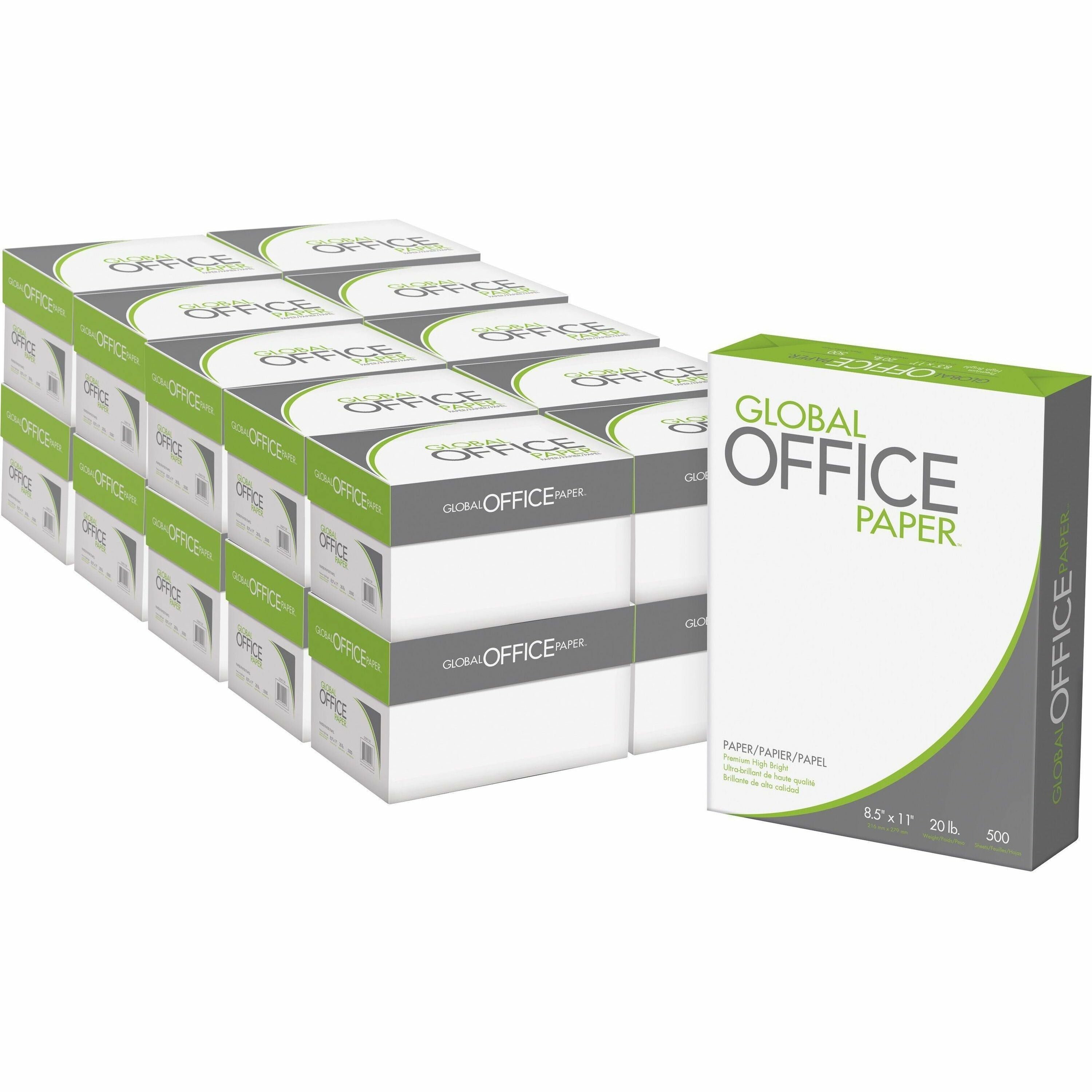 Global Office Premium Multipurpose Paper - White - 96 Brightness - Letter - 8 1/2" x 11" - 20 lb Basis Weight - 40 / Pallet - 500 Sheets per Ream - White - 1