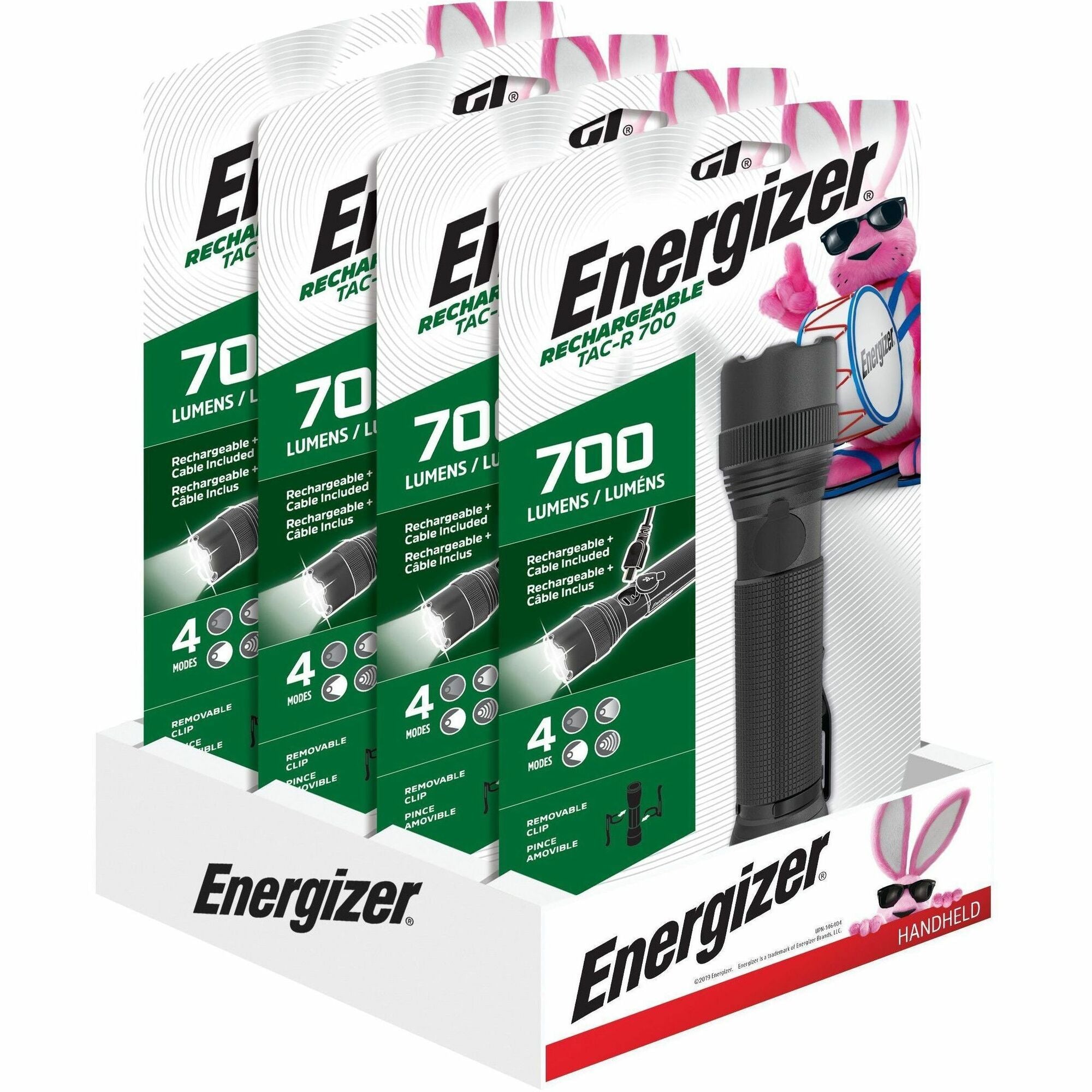 Energizer Rechargeable Tactical Metal Light - LED - 700 lm Lumen - Lithium Ion (Li-Ion) - Battery Rechargeable - Battery - Aircraft Aluminum, Metal - Black