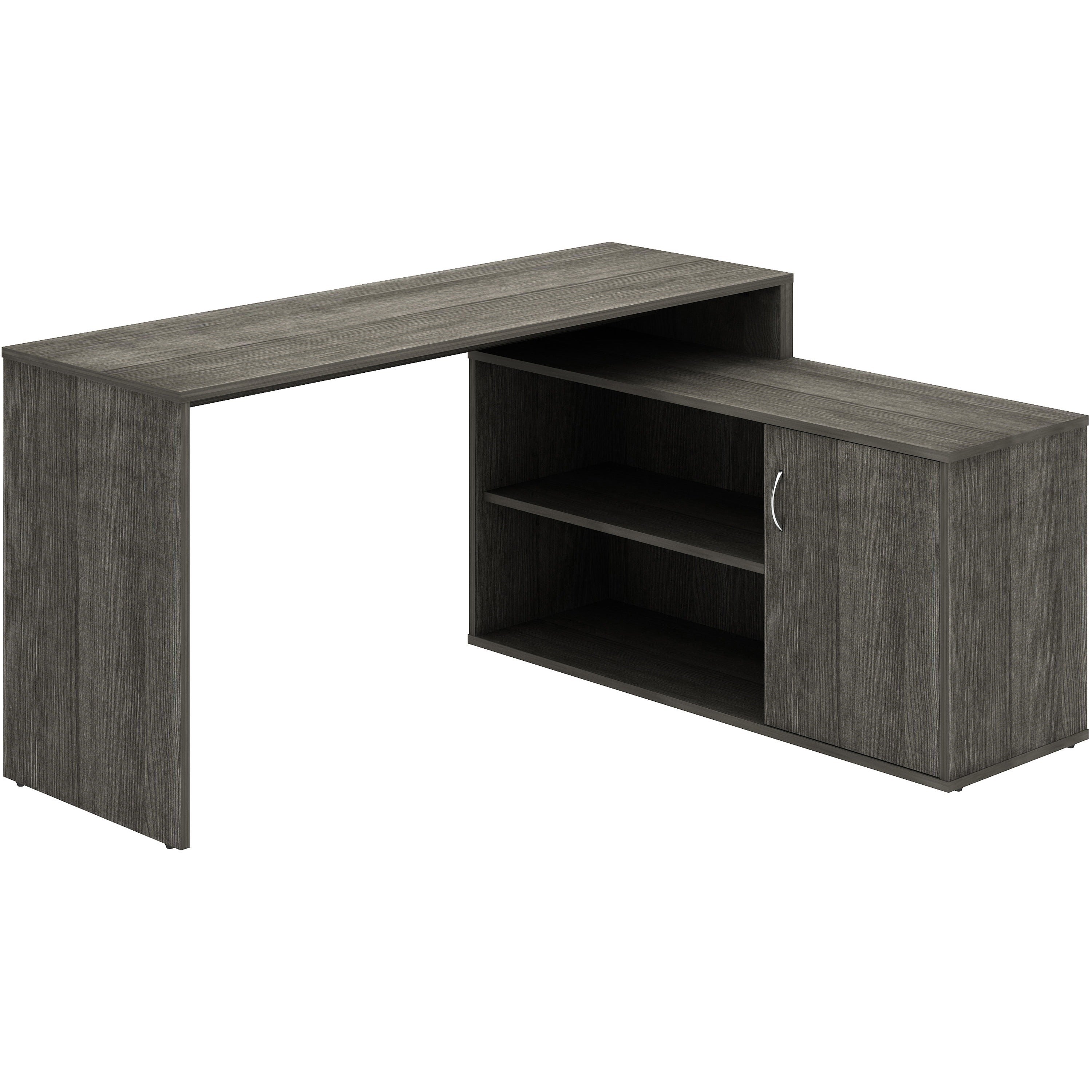 LYS L-Shape Workstation with Cabinet - For - Table TopLaminated L-shaped Top - 200 lb Capacity - 29.50" Height x 60" Width x 47.25" Depth - Assembly Required - Weathered Charcoal - Particleboard - 1 Each - 1