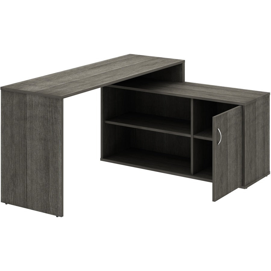 LYS L-Shape Workstation with Cabinet - For - Table TopLaminated L-shaped Top - 200 lb Capacity - 29.50" Height x 60" Width x 47.25" Depth - Assembly Required - Weathered Charcoal - Particleboard - 1 Each - 8