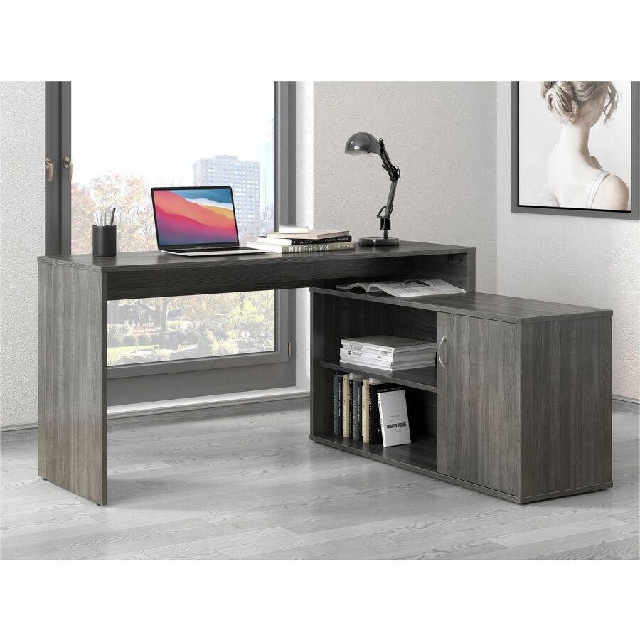 LYS L-Shape Workstation with Cabinet - For - Table TopLaminated L-shaped Top - 200 lb Capacity - 29.50" Height x 60" Width x 47.25" Depth - Assembly Required - Weathered Charcoal - Particleboard - 1 Each - 6