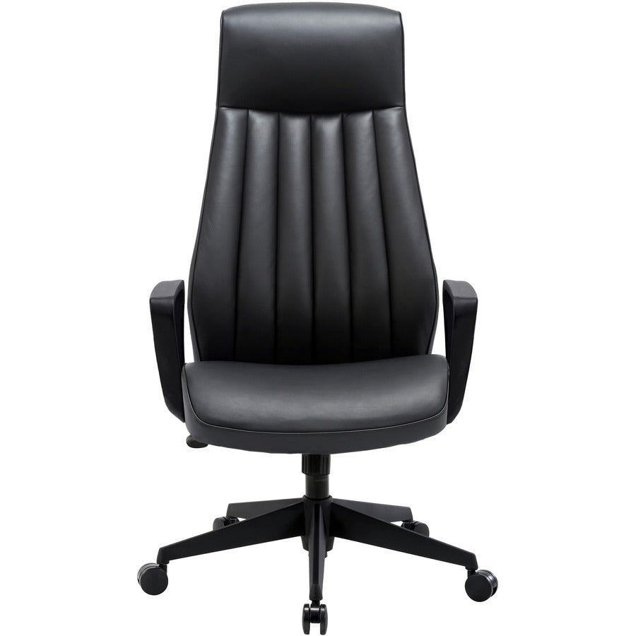 LYS High-Back Bonded Leather Chair - Black Bonded Leather Seat - Black Bonded Leather Back - High Back - Armrest - 1 Each