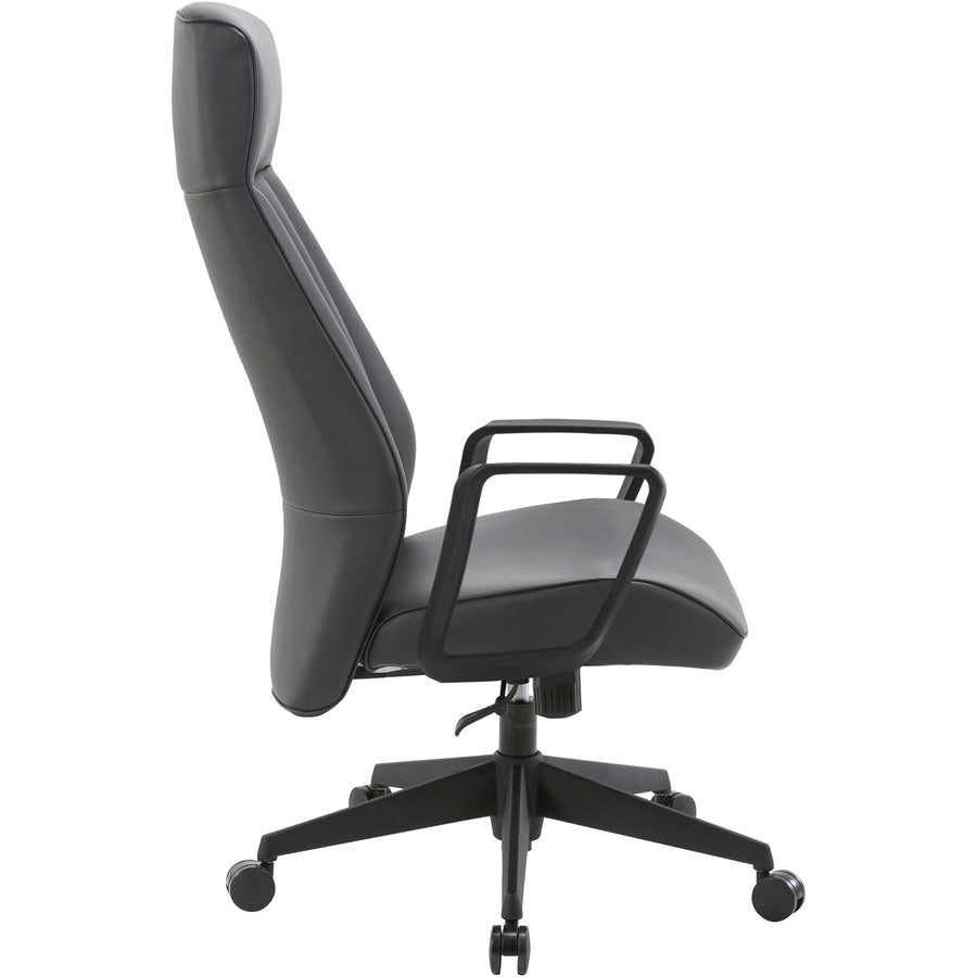 LYS High-Back Bonded Leather Chair - Black Bonded Leather Seat - Black Bonded Leather Back - High Back - Armrest - 1 Each