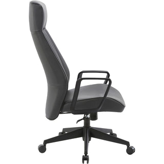 LYS High-Back Bonded Leather Chair - Black Bonded Leather Seat - Black Bonded Leather Back - High Back - Armrest - 1 Each