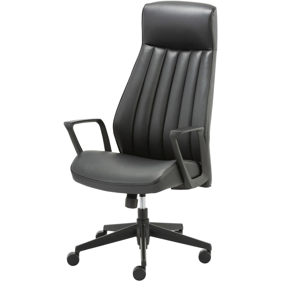 LYS High-Back Bonded Leather Chair - Black Bonded Leather Seat - Black Bonded Leather Back - High Back - Armrest - 1 Each