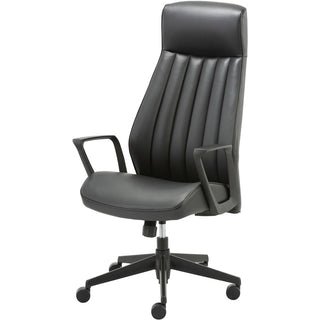 LYS High-Back Bonded Leather Chair - Black Bonded Leather Seat - Black Bonded Leather Back - High Back - Armrest - 1 Each