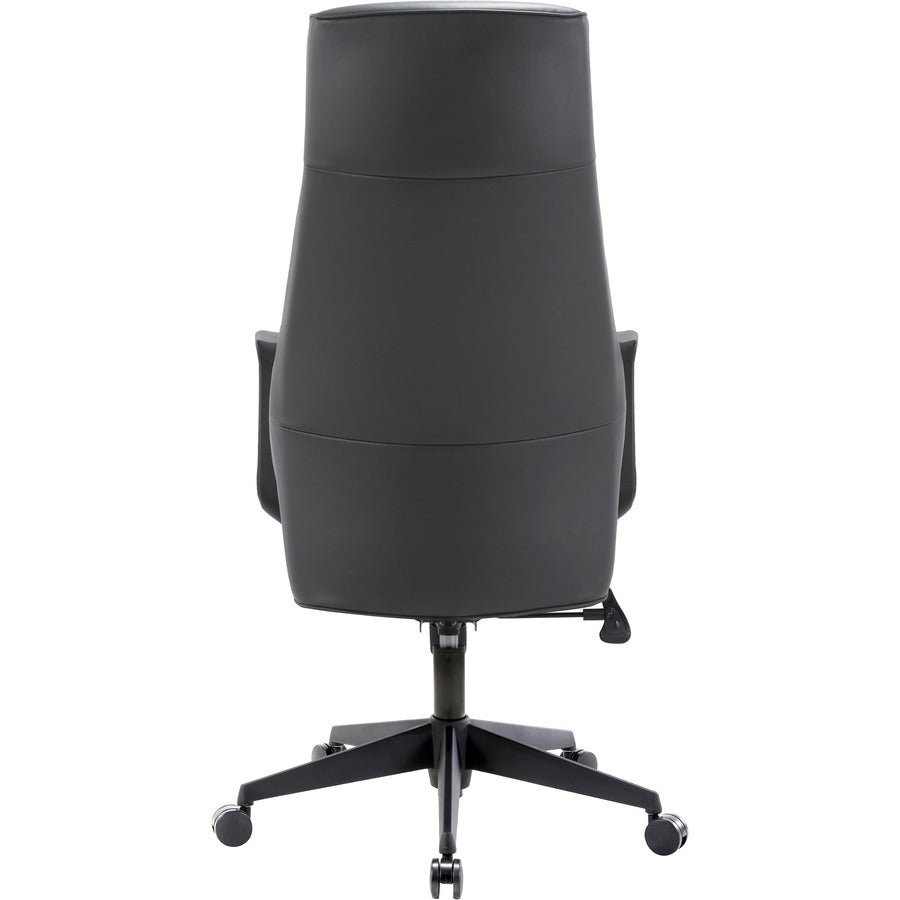 LYS High-Back Bonded Leather Chair - Black Bonded Leather Seat - Black Bonded Leather Back - High Back - Armrest - 1 Each