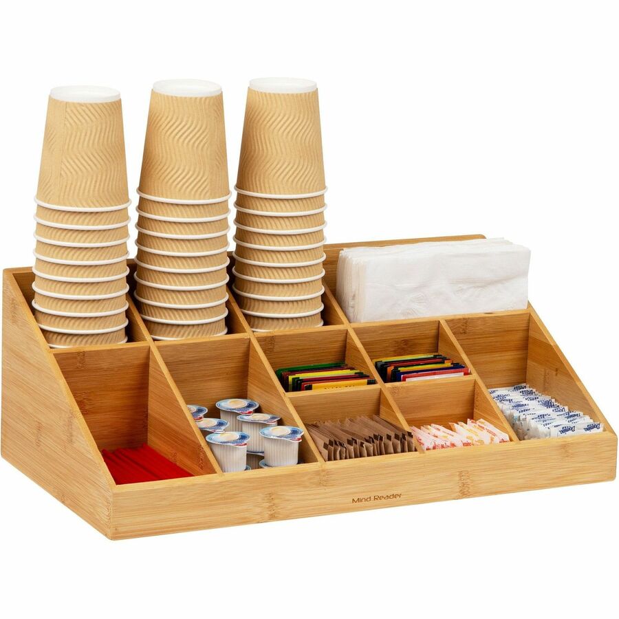 Mind Reader Bali 11-Compartment Bamboo Organizer - 11 Compartment(s) - 2 Tier(s) - 6.5" Height x 9.5" Width x 18.2" DepthDesktop, Tabletop, Counter - Lightweight, Durable, Food Safe, Easy to Clean - Brown - Bamboo - 1 Each