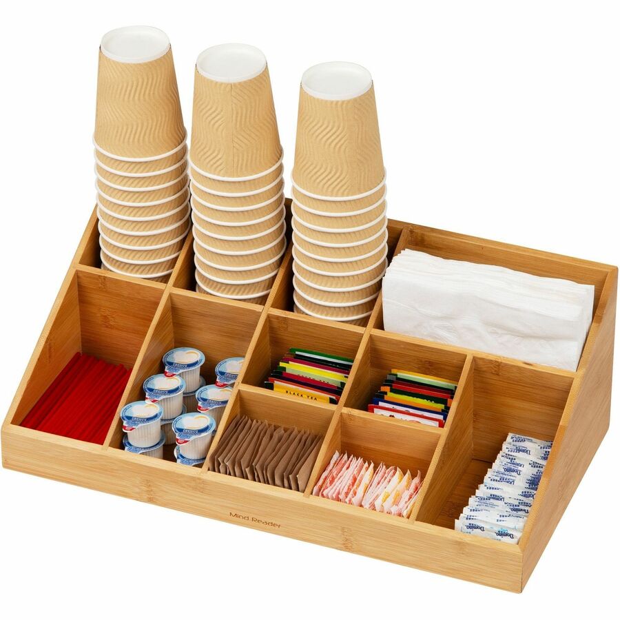 Mind Reader Bali 11-Compartment Bamboo Organizer - 11 Compartment(s) - 2 Tier(s) - 6.5" Height x 9.5" Width x 18.2" DepthDesktop, Tabletop, Counter - Lightweight, Durable, Food Safe, Easy to Clean - Brown - Bamboo - 1 Each