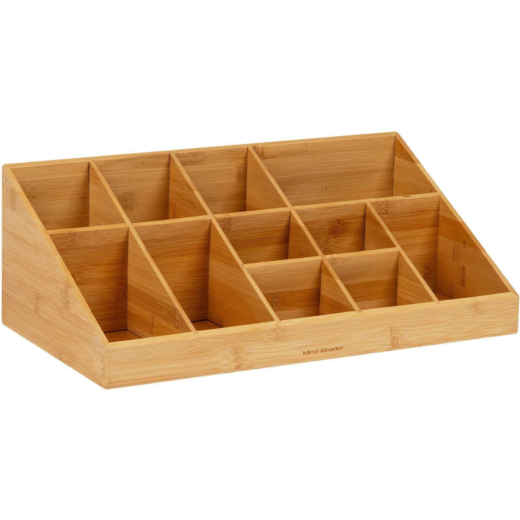 Mind Reader Bali 11-Compartment Bamboo Organizer - 11 Compartment(s) - 2 Tier(s) - 6.5" Height x 9.5" Width x 18.2" DepthDesktop, Tabletop, Counter - Lightweight, Durable, Food Safe, Easy to Clean - Brown - Bamboo - 1 Each