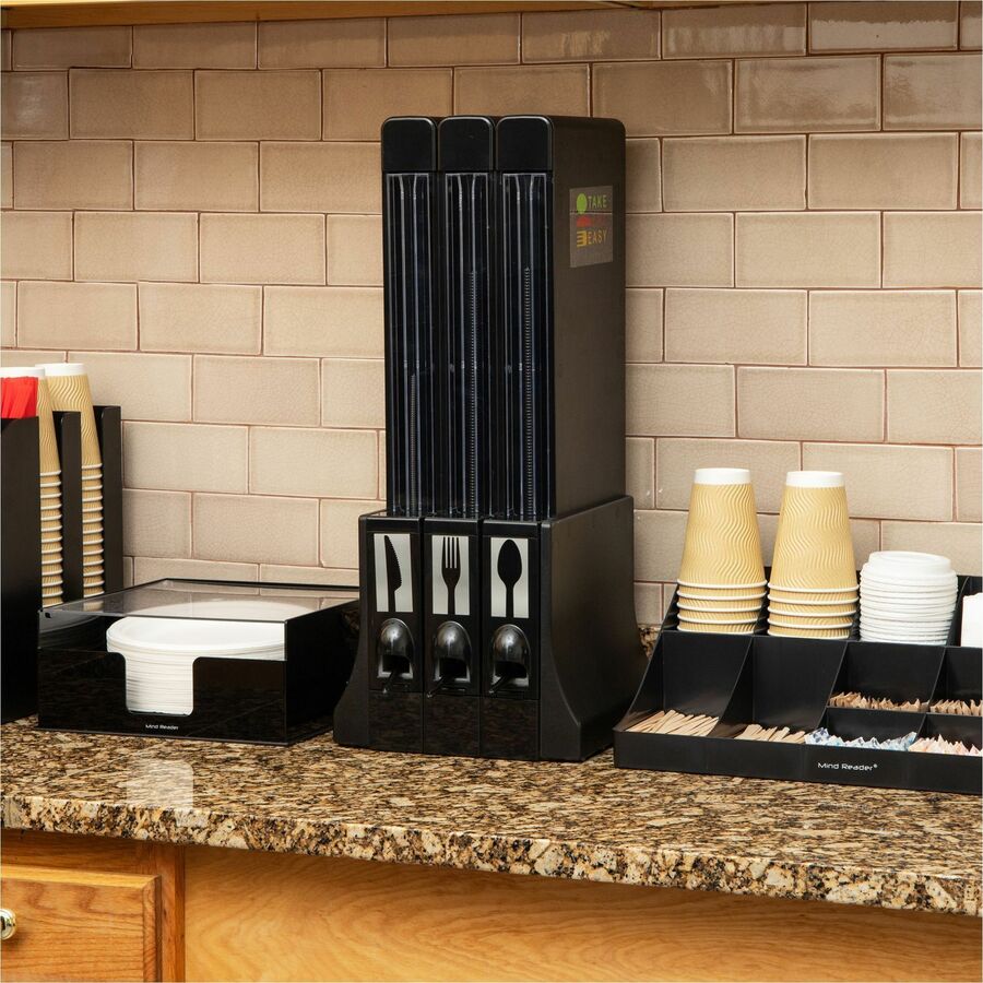 mind-reader-3-compartment-utensil-dispenser-organizer-300-3-compartments-24-height-x-115-width103-length%counter-durable-lightweight-mold-resistant-warp-free-easy-to-clean-warp-resistant-bacteria-resistant-black-acrylic-1-e_emscutdispbk - 4