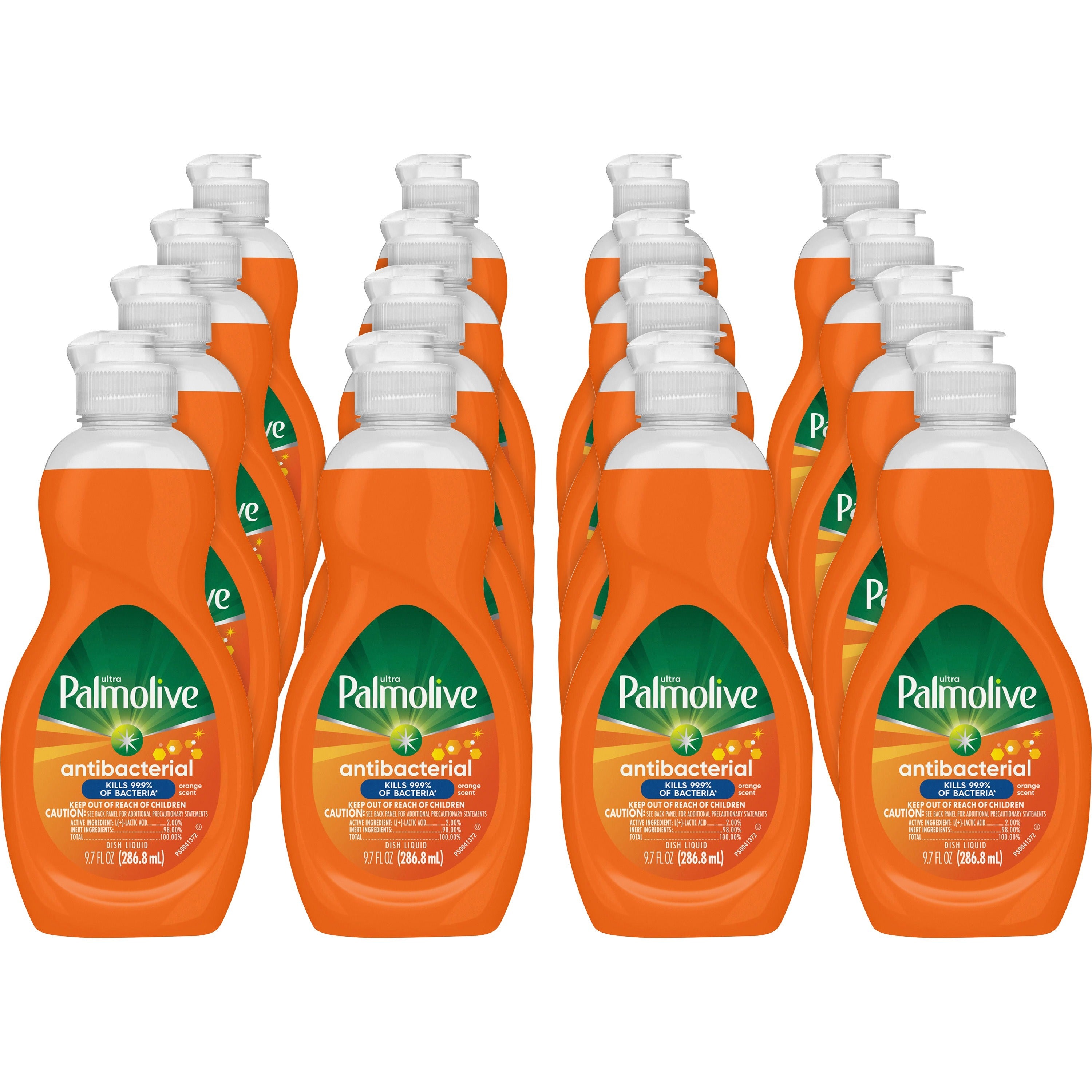 Palmolive Antibacterial Ultra Dish Soap - Concentrate - 9.7 fl oz (0.3 quart) - Mild Citrus Scent - 16 / Carton - Anti-bacterial, Non-abrasive, Phosphate-free, Residue-free - Orange - 1