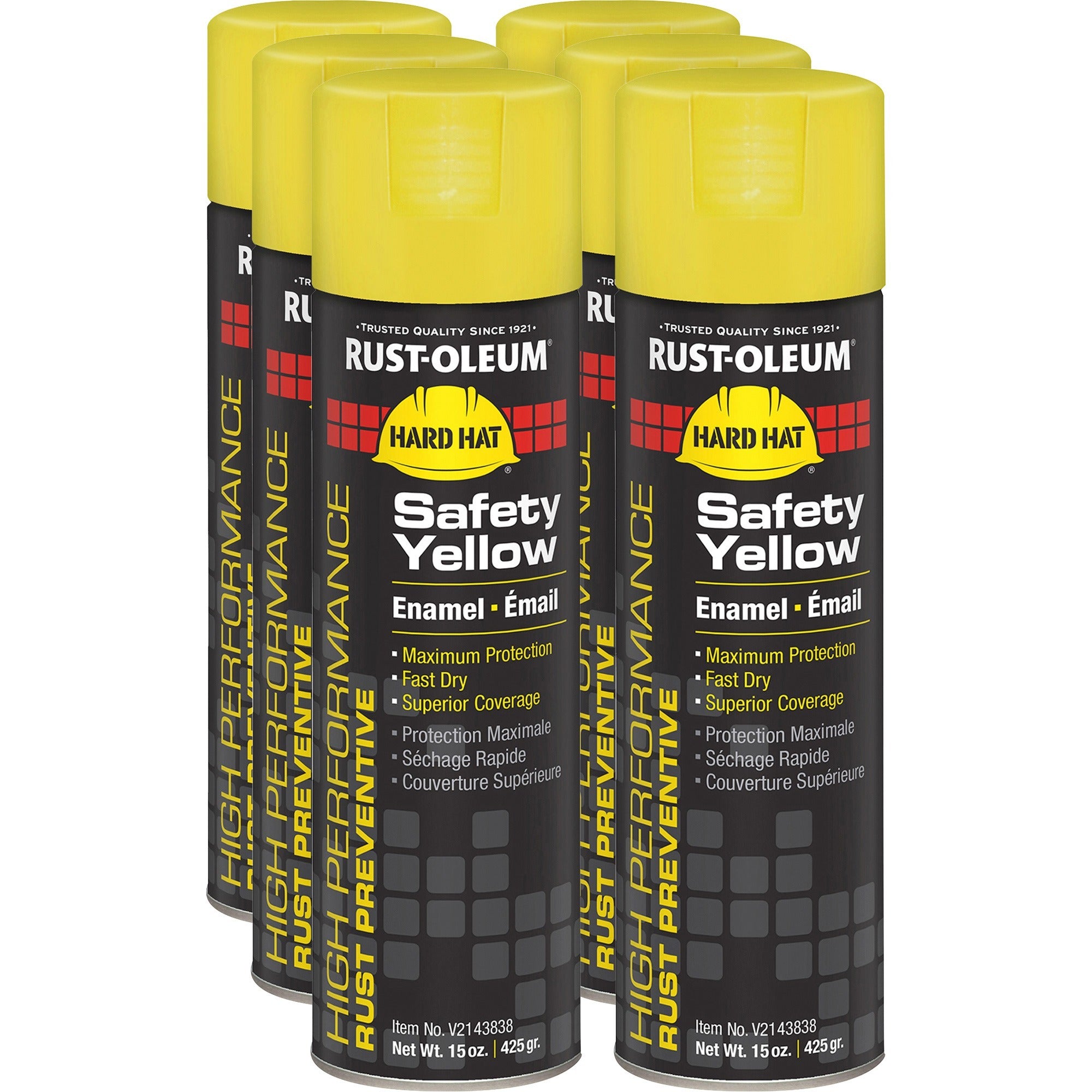 Rust-Oleum High Performance Enamel Spray Paint - Liquid - 15 fl oz - 6 / Carton - Safety Yellow