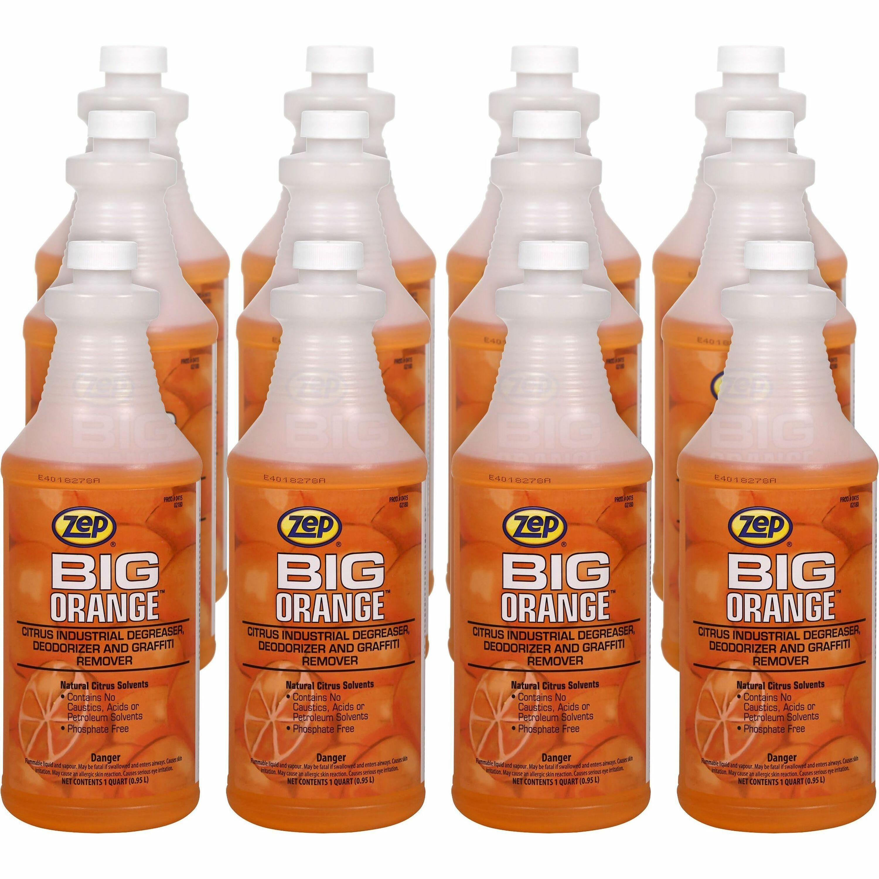 Zep Commercial Big Orange Citrus Industrial Cleaner - 32 fl oz (1 quart) - Orange Citrus Scent - 12 / Box - Deodorize, Organic, Caustic-free, Petroleum Free, Deodorant, Pleasant Scent, Butyl-free, Phosphate-free - Orange