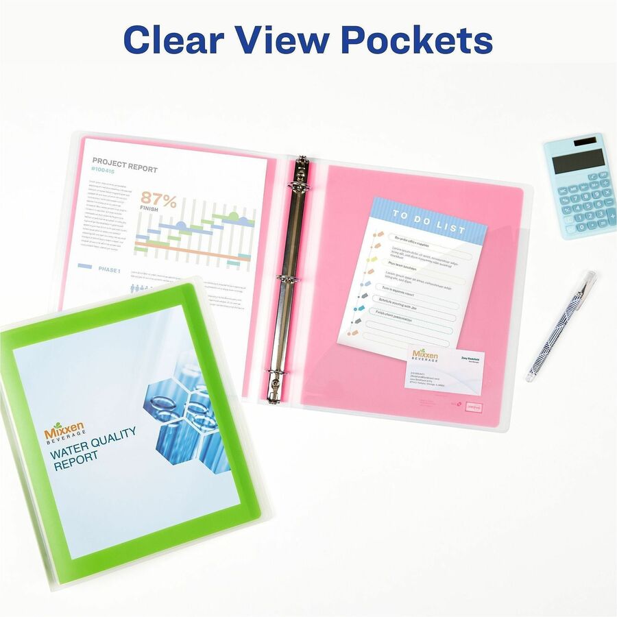 Avery Flexi-View 3 Ring Binder, 1 Inch Round Rings, 1 Red Binder - 1" Binder Capacity - Letter - 8 1/2" x 11" Sheet Size - 175 Sheet Capacity - Round Ring Fastener(s) - 1 Inside Back Pocket(s) - Polypropylene, Poly - Red - Durable, Spine, Flexib