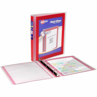 Avery Flexi-View 3 Ring Binder, 1 Inch Round Rings, 1 Red Binder - 1" Binder Capacity - Letter - 8 1/2" x 11" Sheet Size - 175 Sheet Capacity - Round Ring Fastener(s) - 1 Inside Back Pocket(s) - Polypropylene, Poly - Red - Durable, Spine, Flexib