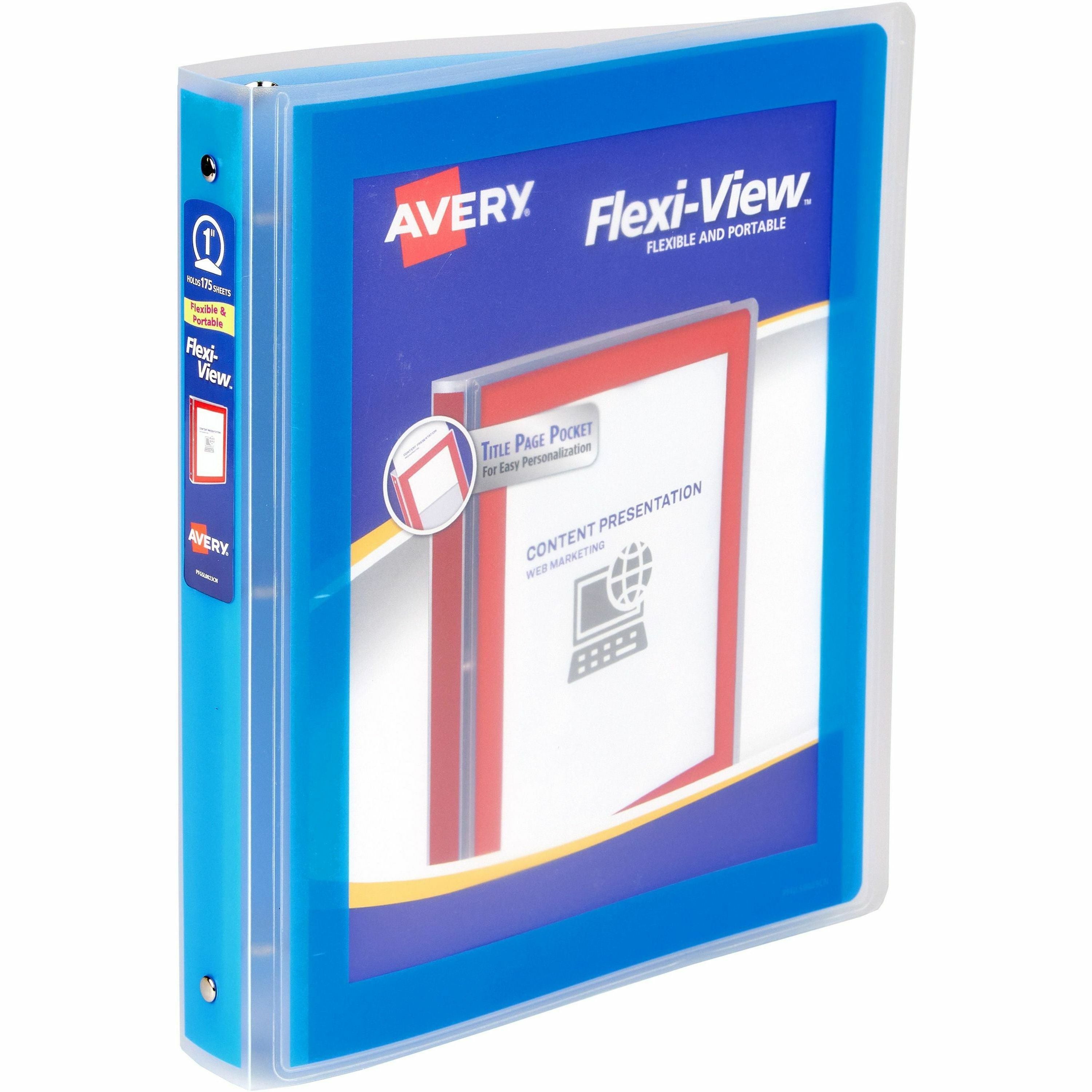 Flexi-View Binder with Round Rings, 3 Rings, 1" Capacity, 11 x 8.5, Blue