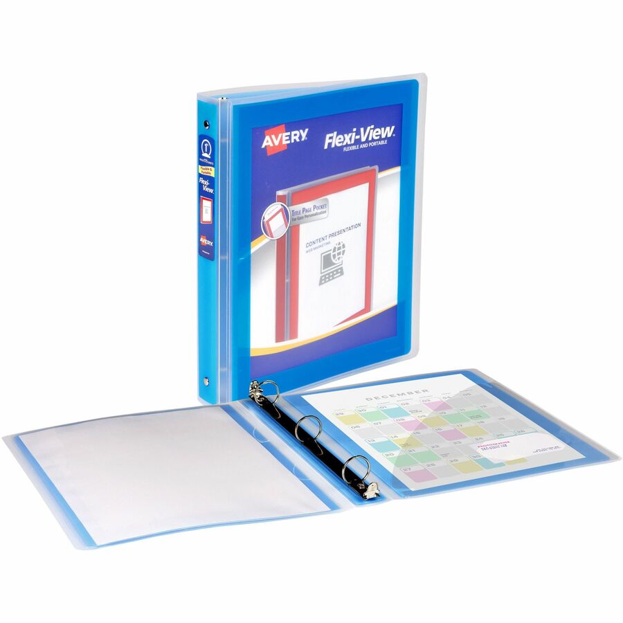 Flexi-View Binder with Round Rings, 3 Rings, 1" Capacity, 11 x 8.5, Blue