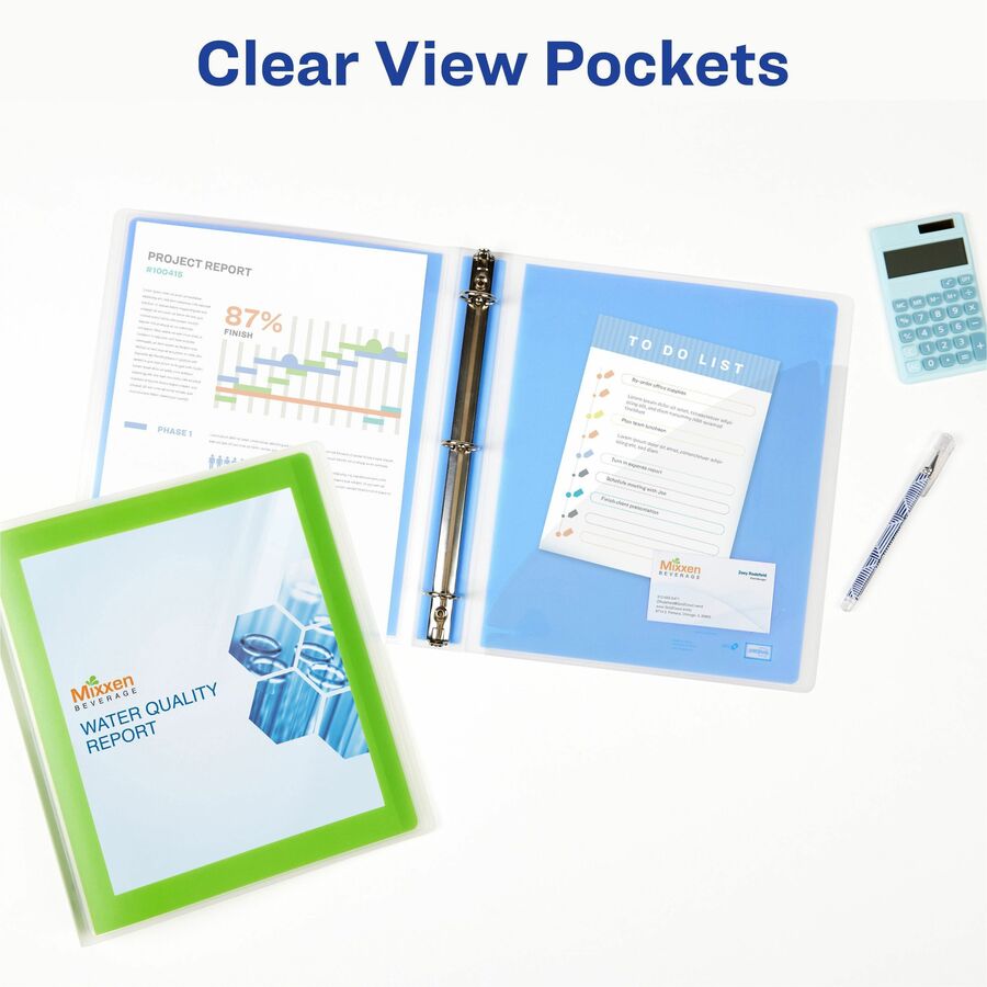 Flexi-View Binder with Round Rings, 3 Rings, 1" Capacity, 11 x 8.5, Blue