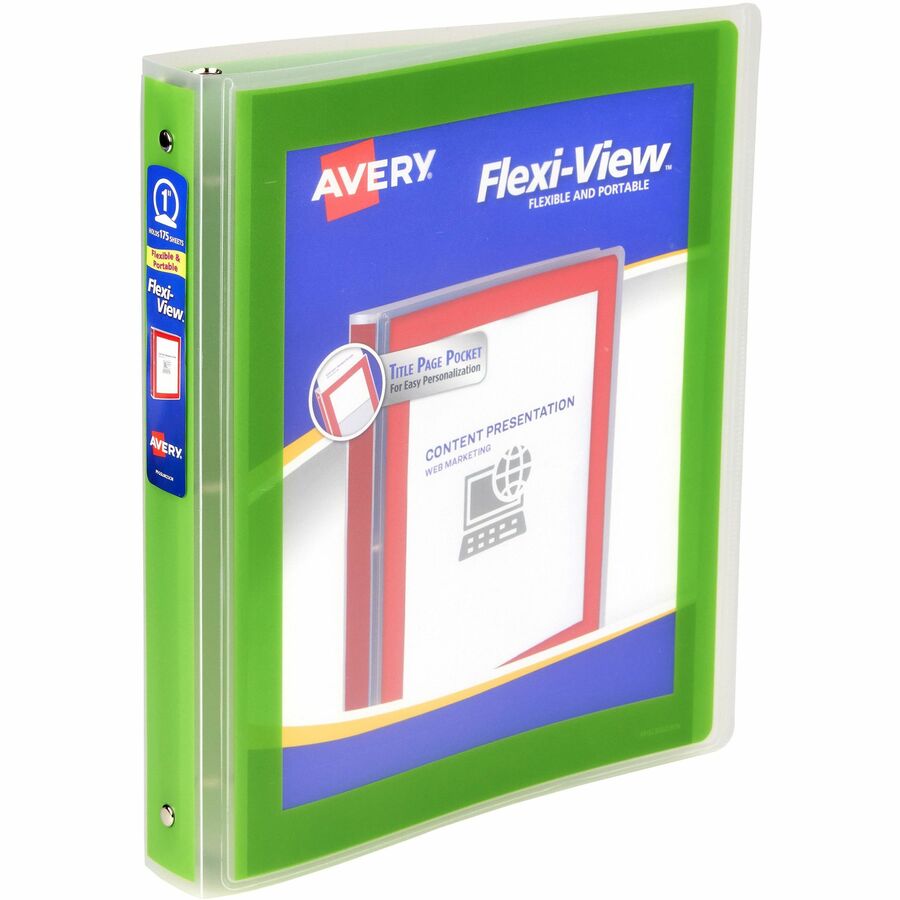 Flexi-View Binder with Round Rings, 3 Rings, 1" Capacity, 11 x 8.5, Green