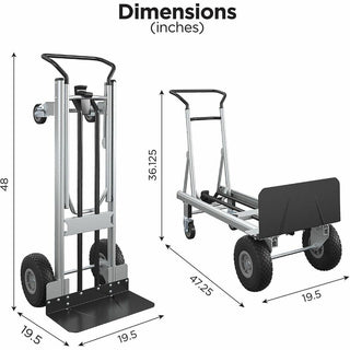 Cosco 2-in-1 Hybrid Hand Truck - 1000 lb Capacity - 4 Casters - 19.5" Length x 19.5" Width x 48" Height - Black - 1 Each