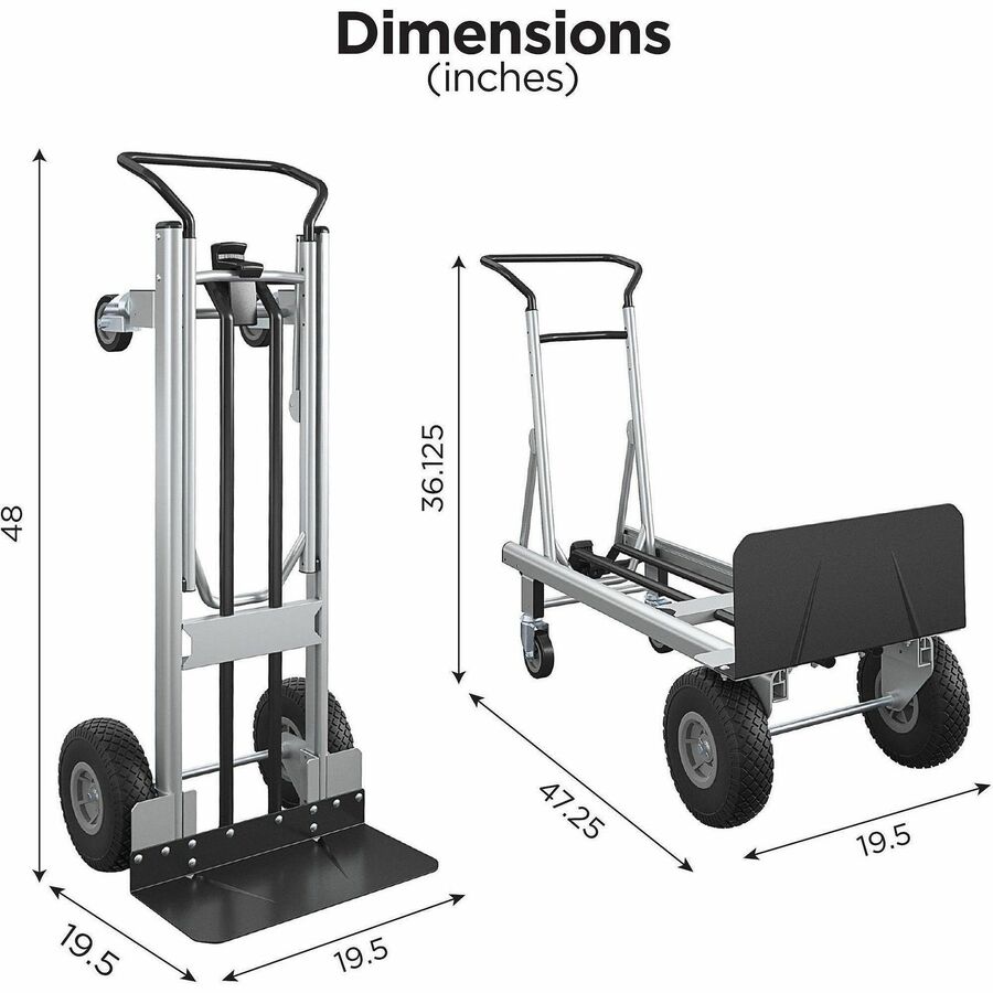 Cosco 2-in-1 Hybrid Hand Truck - 1000 lb Capacity - 4 Casters - 19.5" Length x 19.5" Width x 48" Height - Black - 1 Each