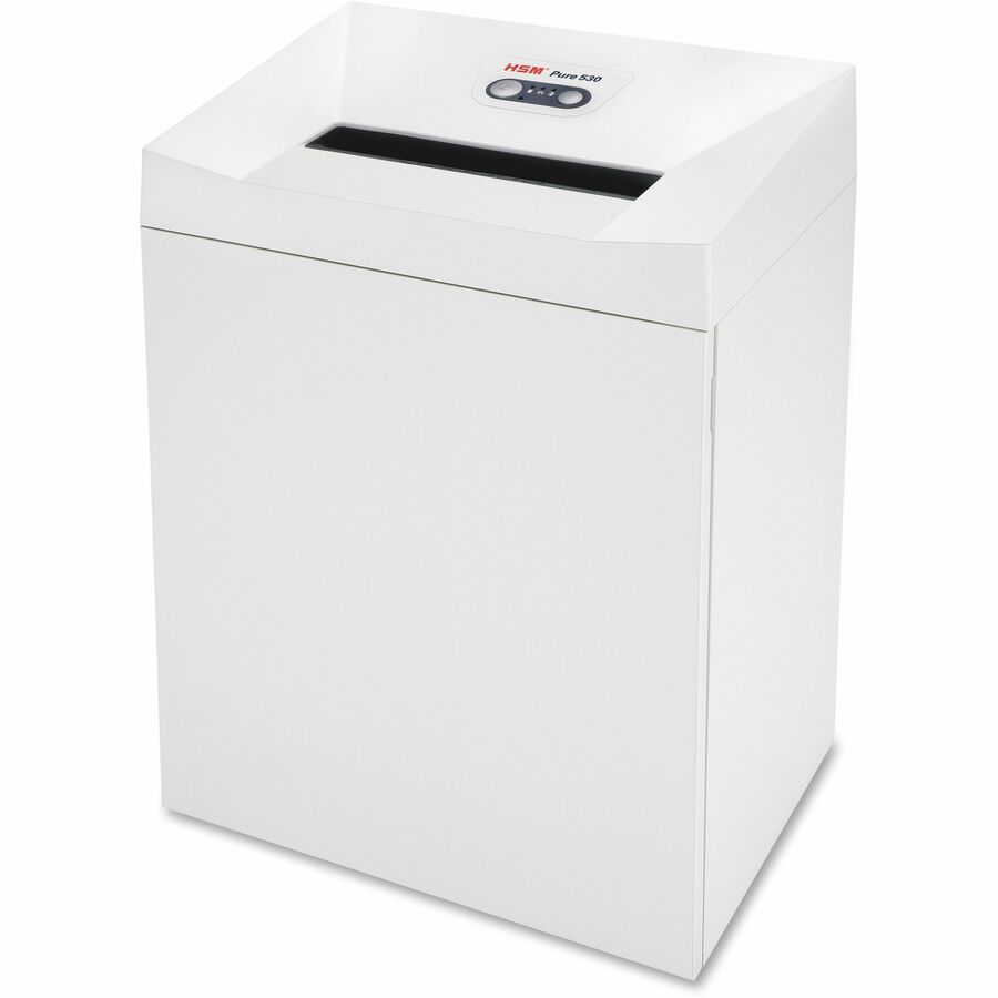 HSM Pure 530 - 1/4" - Continuous Shredder - Strip Cut - 27 Per Pass - for shredding Paper, Staples, Paper Clip, Credit Card, CD, DVD - 0.250" Shred Size - P-2/O-2/T-2/E-2 - 11.81" Throat - 21.10 gal Wastebin Capacity - White - TAA Compliant