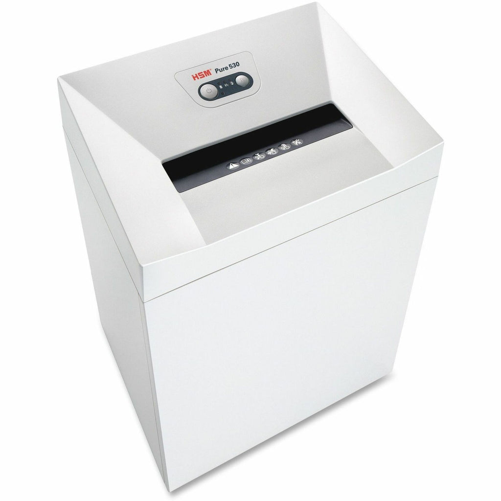 hsm-pure-530-1-4-continuous-shredder-strip-cut-27-per-pass-for-shredding-paper-staples-paper-clip-credit-card-cd-dvd-0250-shred-size-p-2-o-2-t-2-e-2-1181-throat-2110-gal-wastebin-capacity-white-taa-compliant_hsm2351113 - 1