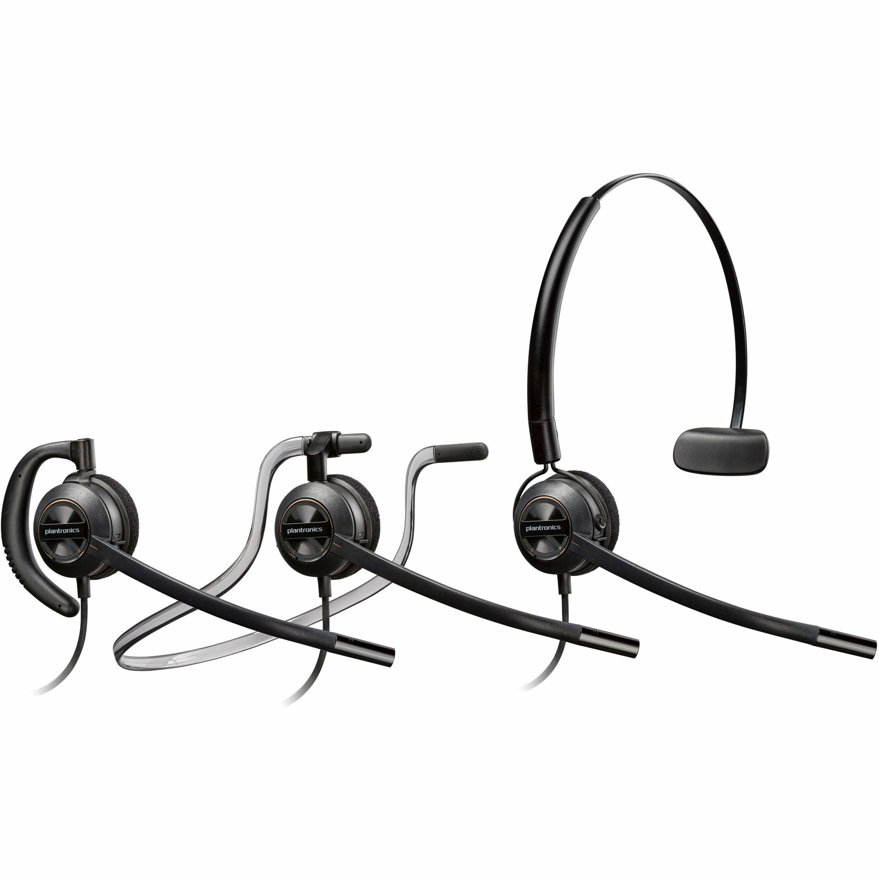 Poly EncorePro HW540 Convertible Headset - Mono - Mini-phone (3.5mm) - Wired - 20 Hz - 16 kHz - On-ear - Monaural - Ear-cup - 2.92 ft Cable - Omni-directional, Noise Cancelling Microphone - Black - 1