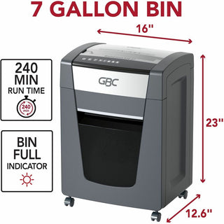 GBC Momentum Paper Shredder, X20-07, Micro-Cut, P-4, Anti-Jam, 20 Sheets - Continuous Shredder - Micro Cut - 20 Per Pass - for shredding Paper Clip, Paper, Junk Mail, Staples - P-4 - 9" Throat - 4 Hour Run Time - 7 gal Wastebin Capacity - Black
