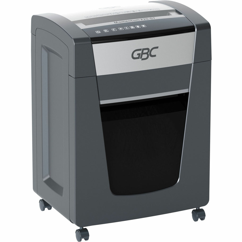 gbc-momentum-paper-shredder-x20-07-micro-cut-p-4-anti-jam-20-sheets-continuous-shredder-micro-cut-20-per-pass-for-shredding-paper-clip-paper-junk-mail-staples-p-4-9-throat-4-hour-run-time-7-gal-wastebin-capacity-black_gbcwsm177001 - 1